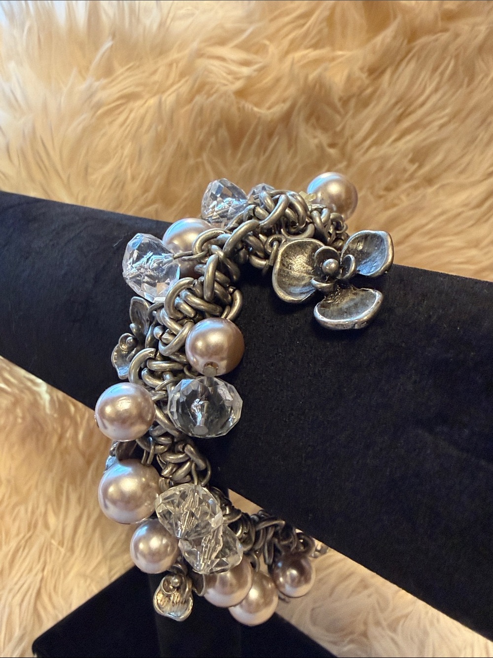 Chico’s Silver-Tone Pearl & Crystal Charm Bracelet NWOT